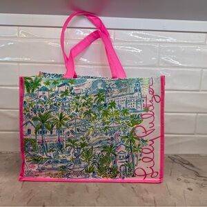 Lilly Pulitzer Medium Hot Pink Green Tropical Reusable Tote Bag